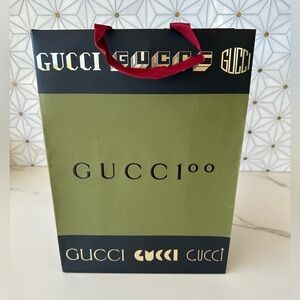 Gucci Olive and Black Paper Shopping Bag